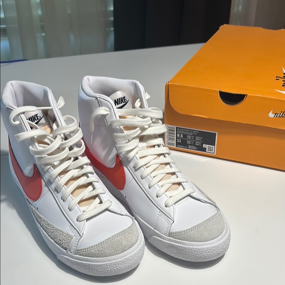 Nike Blazer Mid ‘77 Vintage White and Picante Red- Coconut Milk High-Tops